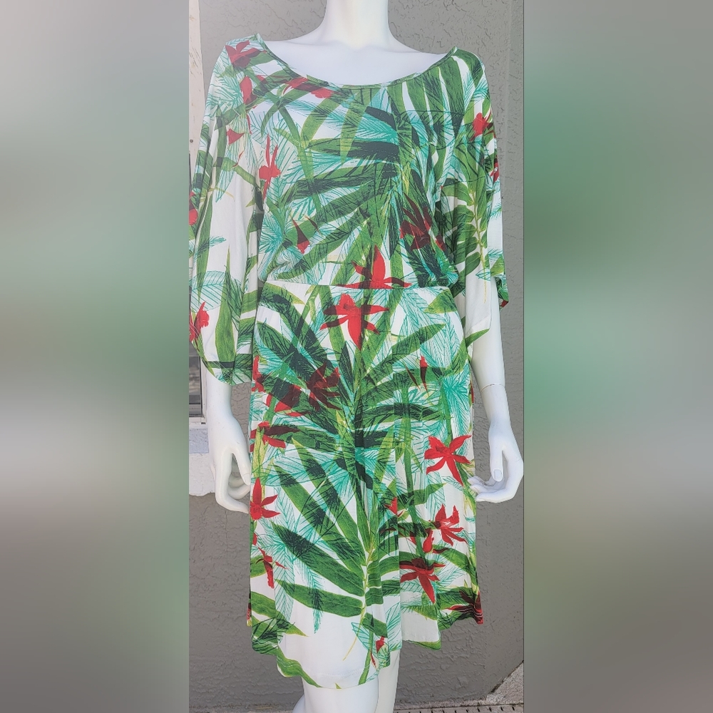 Viscose Made in Brazil green Tropical print dress size Medium - Picture 9 of 11